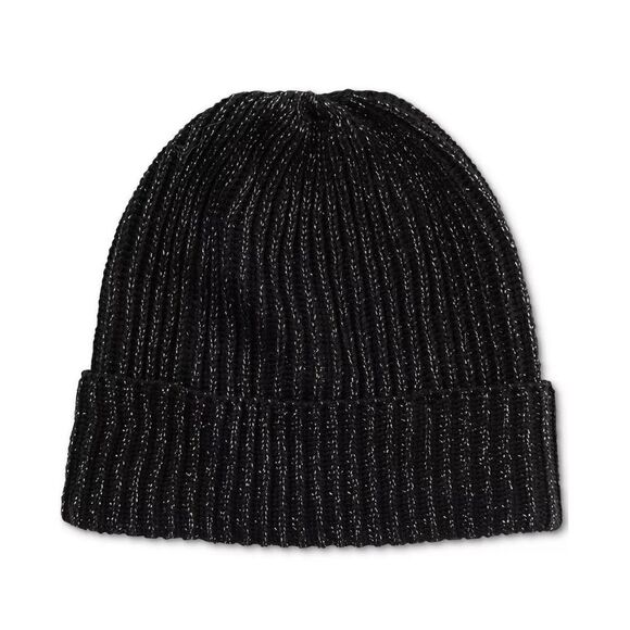 WOMEN'S Solid Shine Cuff Beanie - Black Style & Co NWT - Picture 1 of 2